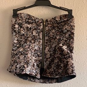 Short velvet flower shirt tight crop top